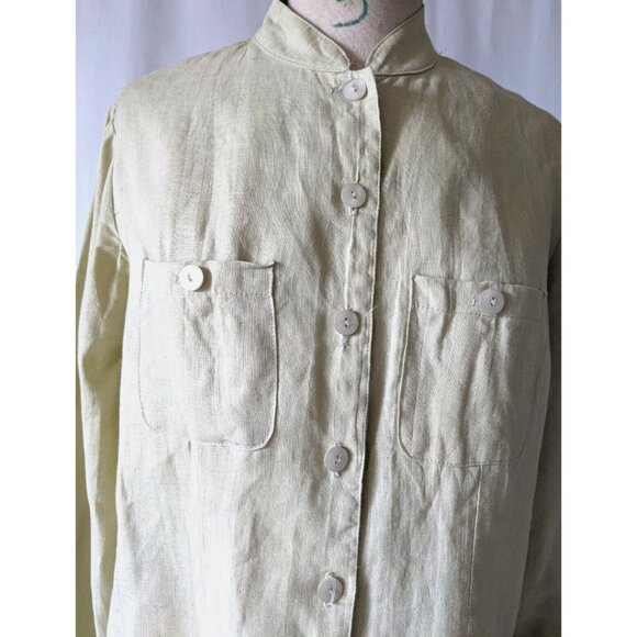 Current Women Long Tunic Oriental Green 100% Linen Button Down Size 8 - Picture 3 of 12